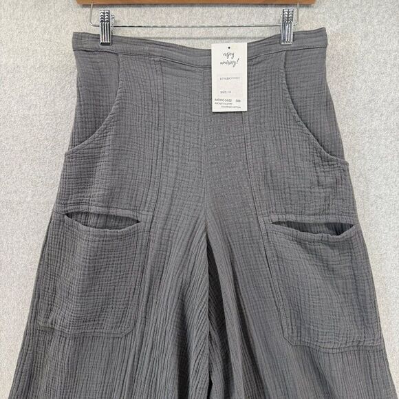 Color Me Cotton CMC Medium Wide-Leg Cropped Pants Elastic Waist Pockets Gray NWT - Picture 3 of 13